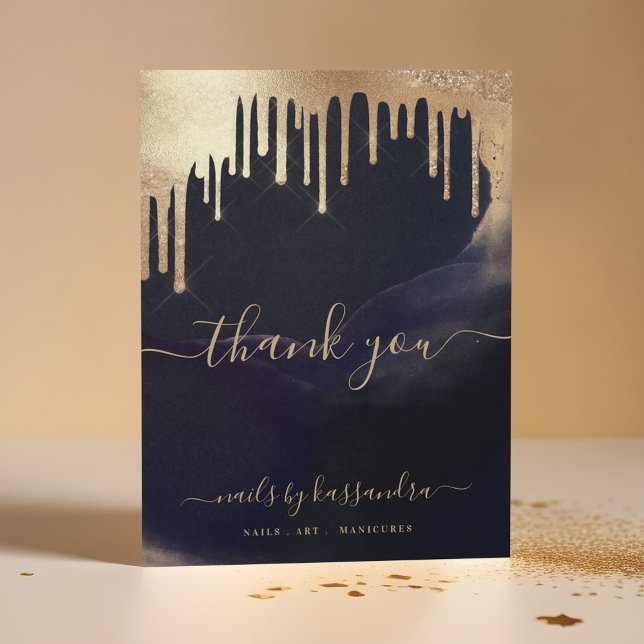 Glamourous Gold Glitter Drip Dark Ink Monogram Gla Thank You Card (Glamorous Gold Glitter Drip Dark Ink Monogram Glam Thank You Card)