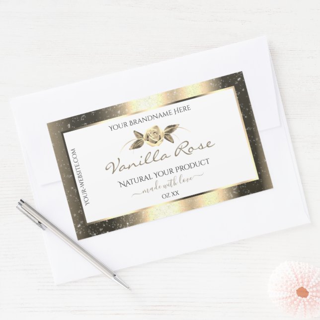Glamourous Gold Glitter Floral White Product Label (Envelope)