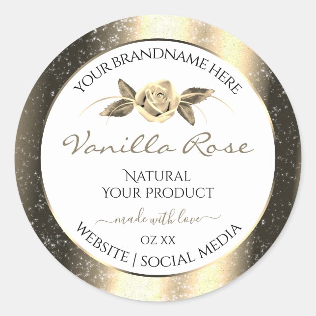 Glamourous Gold Glitter Floral White Product Label (Front)