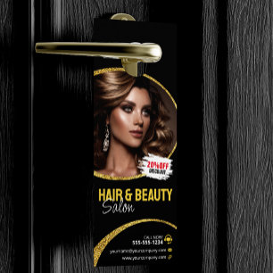 Glamourous Gold Glitter Hair Stylist Beauty Salon Door Hanger