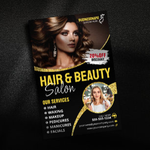 Glamourous Gold Glitter Hair Stylist Beauty Salon Flyer