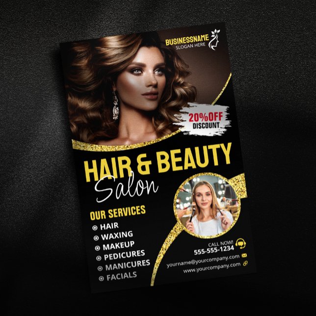 Glamourous Gold Glitter Hair Stylist Beauty Salon Flyer (Creator Uploaded)