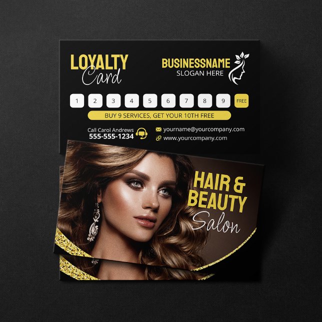Glamourous Gold Glitter Hair Stylist Beauty Salon Loyalty Card (Creator Uploaded)