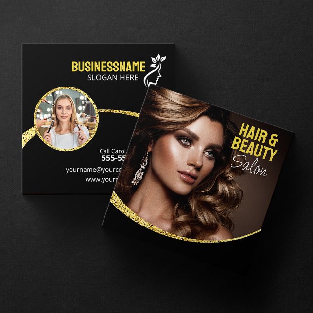Glamourous Gold Glitter Hair Stylist Beauty Salon Square Business Card (Creator Uploaded)