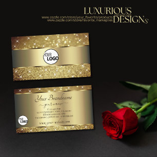 Glamourous Gold Glitter Luminous Stars add Logo Business Card
