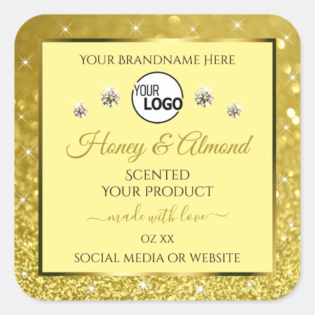 Glamourous Gold Glitter Product Label Logo Diamond (Front)