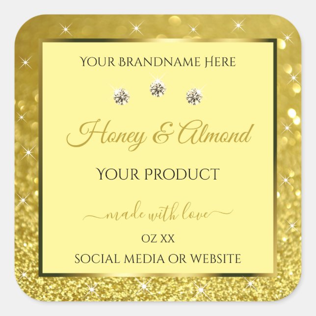 Glamourous Gold Glitter Product Labels Rhinestones (Front)