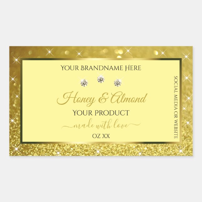 Glamourous Gold Glitter Product Labels Rhinestones (Front)