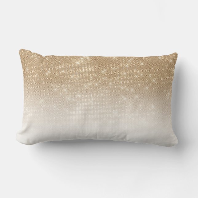 Glamourous Gold Glitter Sequin Ombre Gradient Lumbar Cushion (Front)