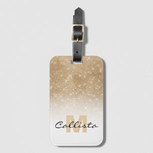 Glamourous Gold Glitter Sequin Ombre Monogram Luggage Tag