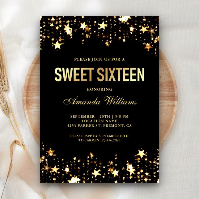 Glamourous Gold Glitter Star Confetti Sweet Sixtee Invitation (Creator Uploaded)