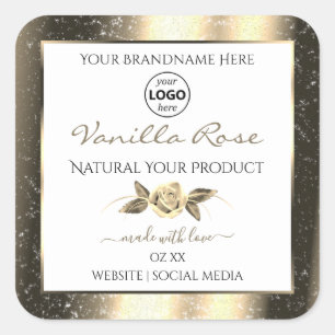 Glamourous Gold Glitter White Product Labels Logo