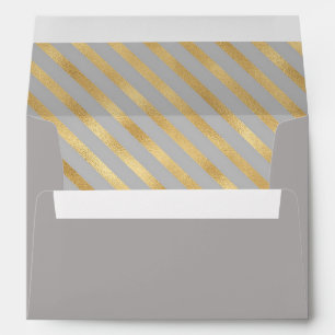 Glamourous Gold Grey Stripes Inside Lined Wedding Envelopes