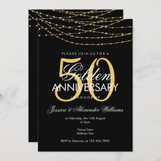 Glamourous Gold Lights 50th Wedding Anniversary Invitation (Front/Back)