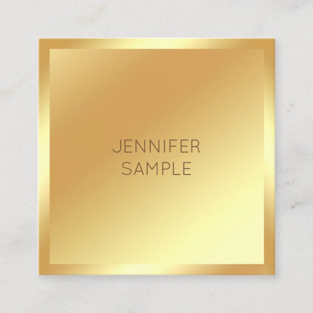 Glamourous Gold Look Modern Simple Chic Template Square Business Card (Front)
