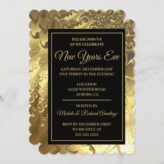 Glamourous Gold New Years Invitation (Front/Back)