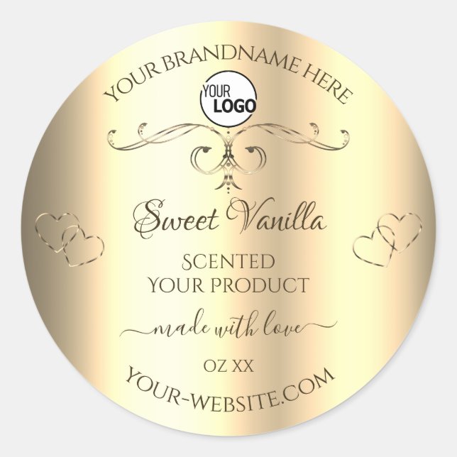 Glamourous Gold Product Labels Ornate Hearts Logo (Front)