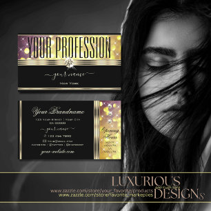 Glamourous Gold Purple Glitter Stars Diamonds Blac Business Card