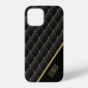Glamourous Gold Quilted Black Pattern Personalised iPhone 12 Case