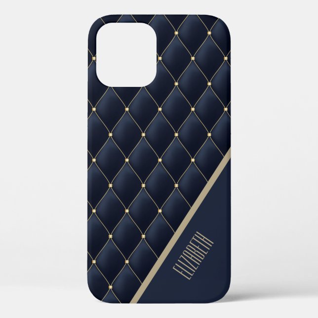 Glamourous Gold Quilted Navy Pattern Personalised Case-Mate iPhone Case (Back)