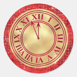 Glamourous Gold & Red Diamonds New Year's Clock Classic Round Sticker