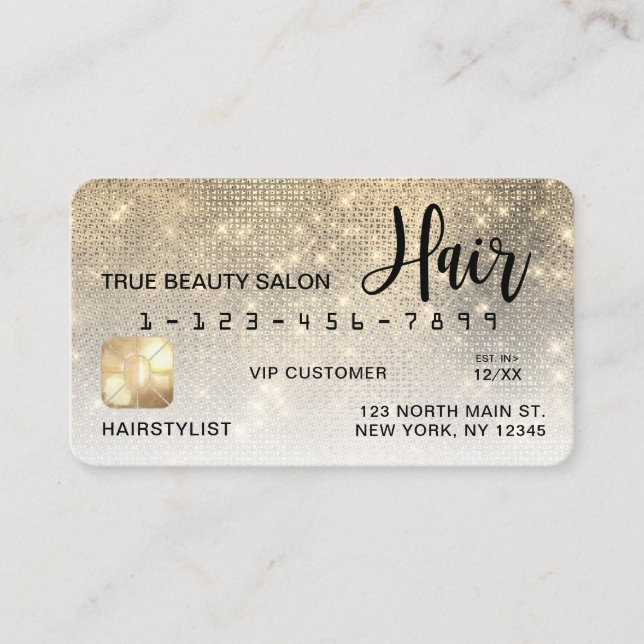 Glamourous Gold Sequin Glitter Credit Card Hair (Front)