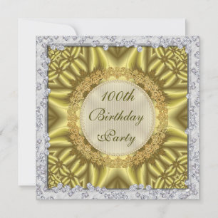 Glamourous Gold & Silver 100th Birthday Party Invitation