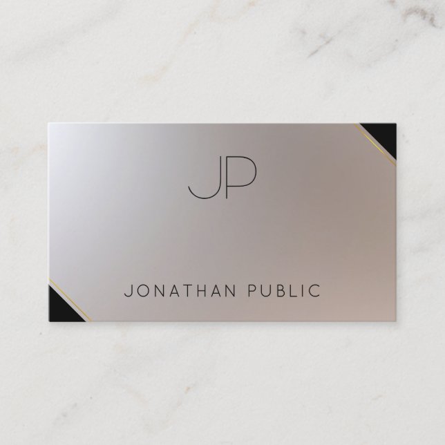 Glamourous Gold Silver Elegant Monogram Modern Business Card (Front)
