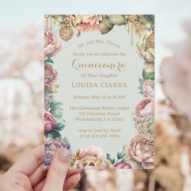 Glamourous Gold Sparkle Flowers Quinceanera  Invitation (Creator Uploaded)