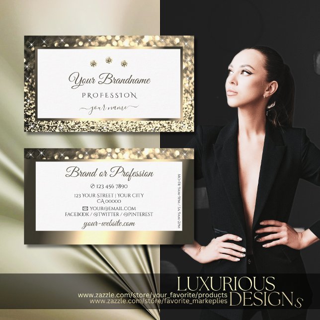 Glamourous Gold Sparkle Glitter Star White Diamond Business Card (Creator Uploaded)