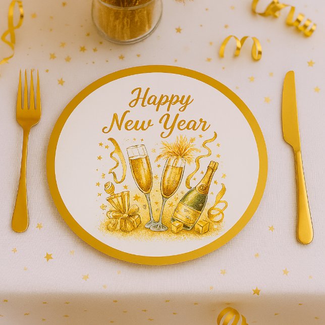 Glamourous Gold Sparkle New Years Eve  Paper Plate (Glam gold and white NYE party plate )