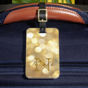 Glamourous Gold Sparkles Monogram Luggage Tag