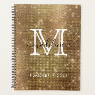 Glamourous Gold Sparkling Diamond Glitter Monogram Planner