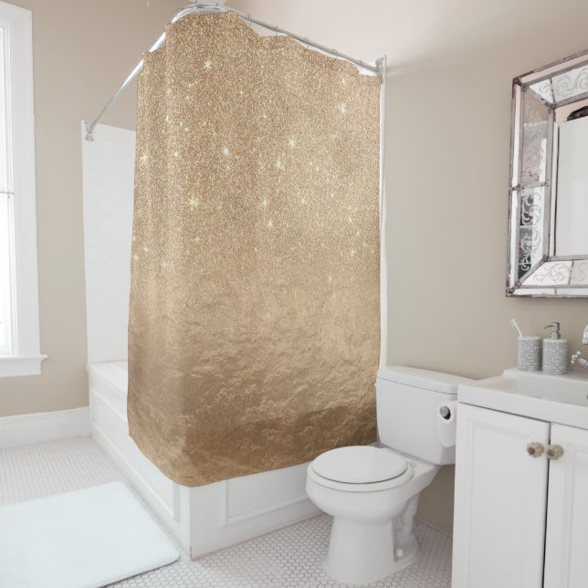 Glamourous Gold Sparkly Glitter Foil Ombre Shower Curtain (In Situ)