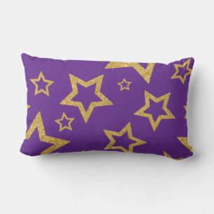 Glamourous Gold Star on Purple Lumbar Cushion