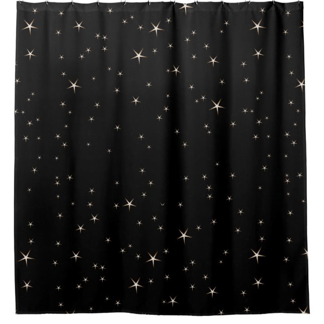 Glamourous Gold Stars on Black Background Shower Curtain (Front)