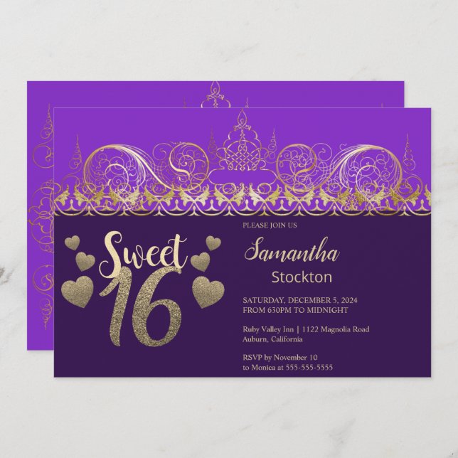 Glamourous Gold Sweet 16 Invitation (Front/Back)