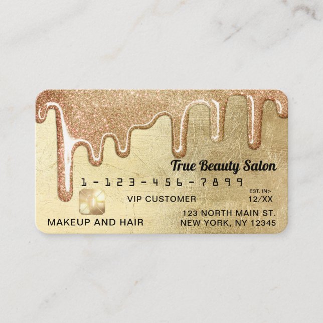 Glamourous Gold Thick Glitter Drips Credit Business Card (Front)