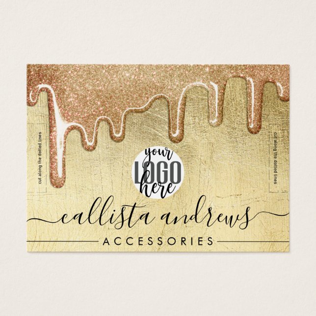 Glamourous Gold Thick Glitter Drips Logo Bracelet (Front)