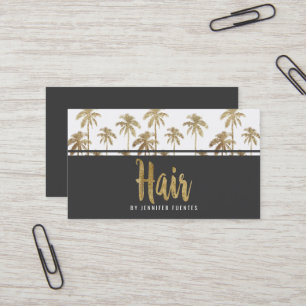 Glamourous Gold Tropical Palm Trees Hair Stylist Business Card