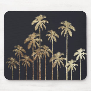 Glamourous Gold Tropical Palm Trees on Black Mouse Pad