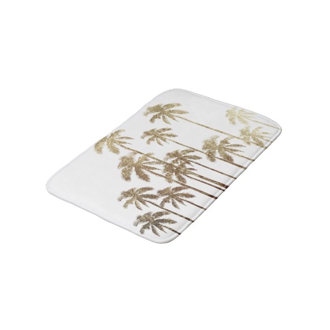 Glamourous Gold Tropical Palm Trees on White Bath Mat (Angled)
