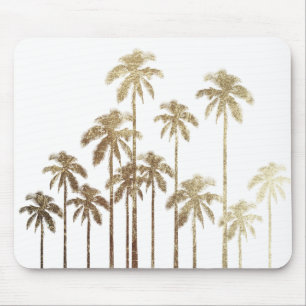 Glamourous Gold Tropical Palm Trees on White Mouse Pad