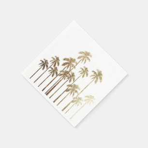Glamourous Gold Tropical Palm Trees on White Napkin
