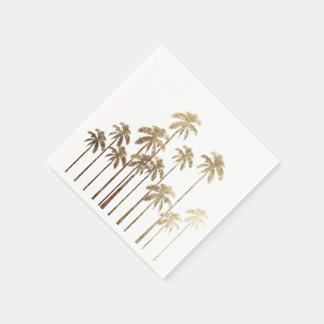 Glamourous Gold Tropical Palm Trees on White Napkin (Corner)