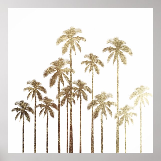 Glamourous Gold Tropical Palm Trees on White Poster (Front)