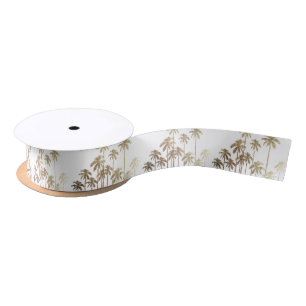 Glamourous Gold Tropical Palm Trees on White Satin Ribbon