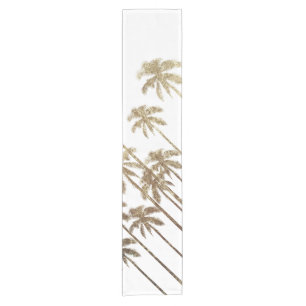 Glamourous Gold Tropical Palm Trees on White Short Table Runner