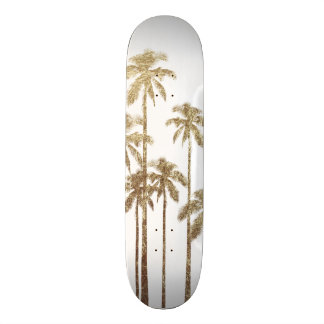 Glamourous Gold Tropical Palm Trees on White Skateboard