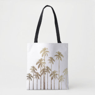 Glamourous Gold Tropical Palm Trees on White Tote Bag